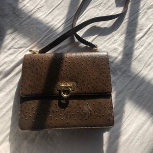 Paolo Gucci Brown Ostrich Vintage Shoulder bag